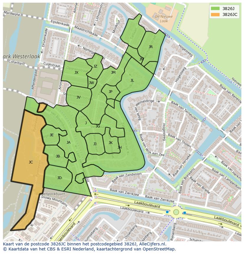 Afbeelding van het postcodegebied 3826 JC op de kaart.