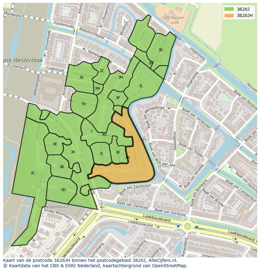 Afbeelding van het postcodegebied 3826 JH op de kaart.