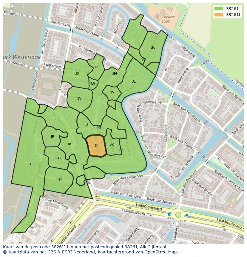 Afbeelding van het postcodegebied 3826 JJ op de kaart.