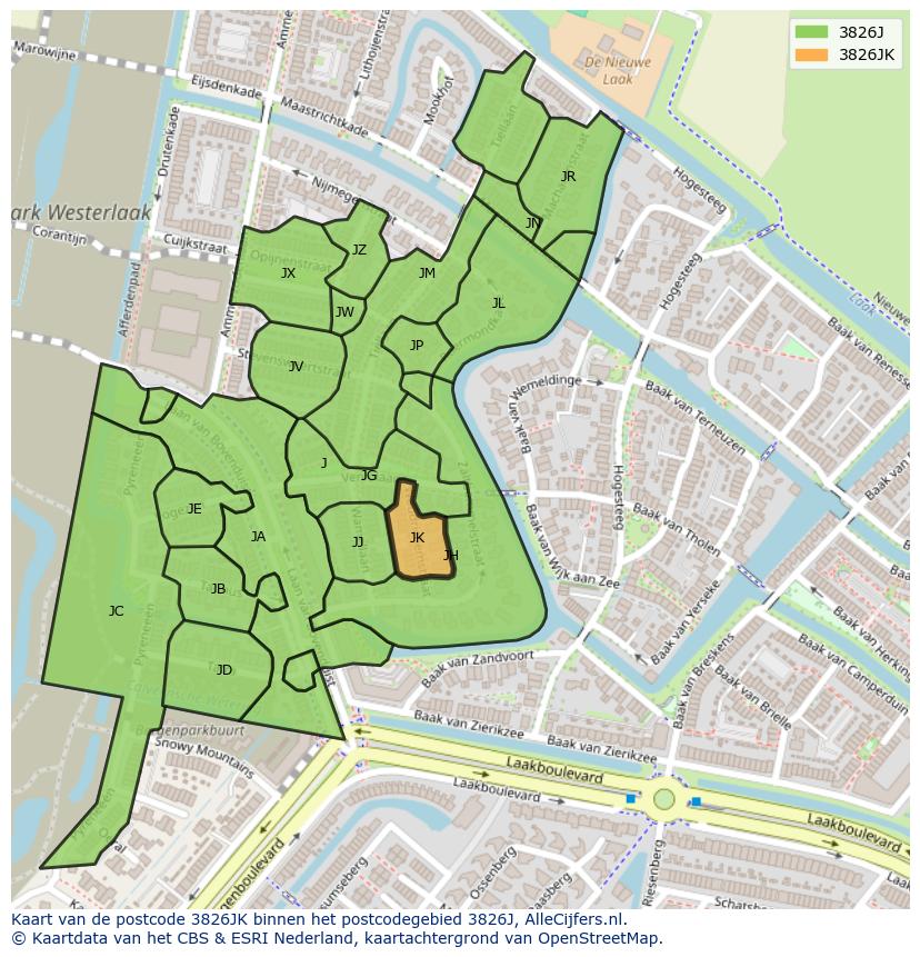 Afbeelding van het postcodegebied 3826 JK op de kaart.