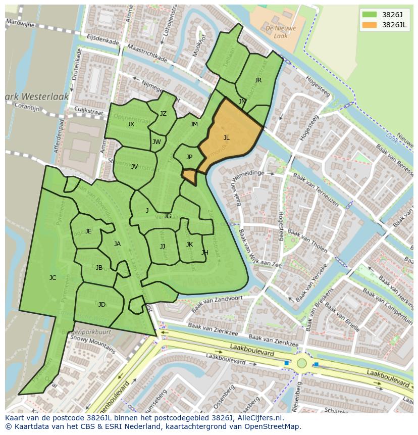 Afbeelding van het postcodegebied 3826 JL op de kaart.