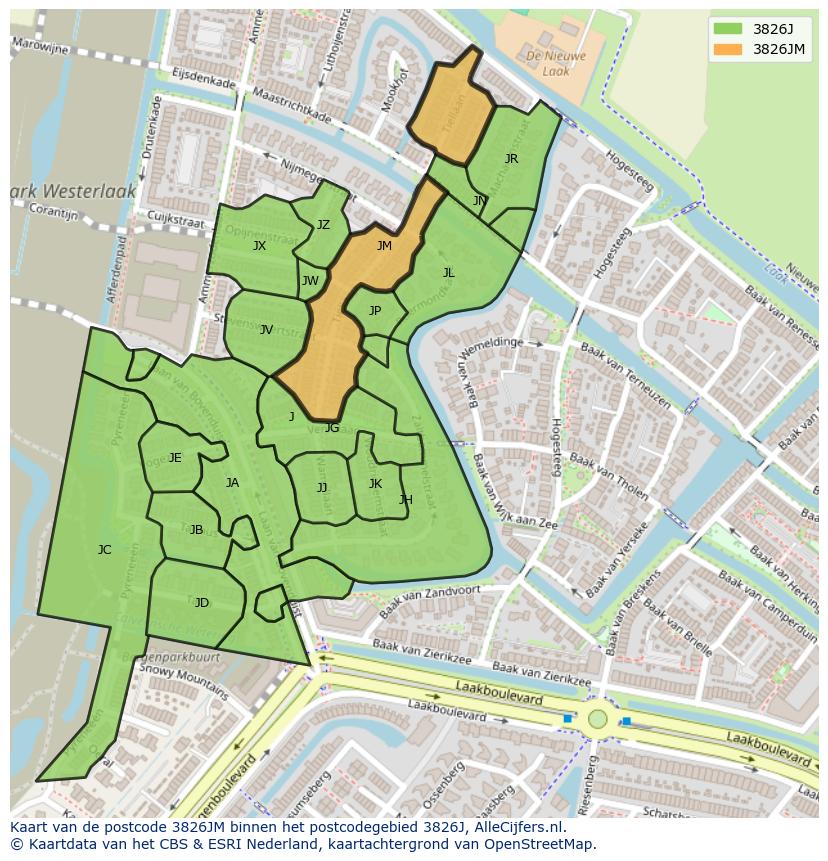 Afbeelding van het postcodegebied 3826 JM op de kaart.
