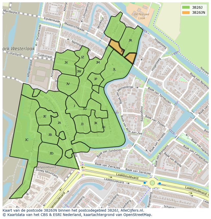 Afbeelding van het postcodegebied 3826 JN op de kaart.