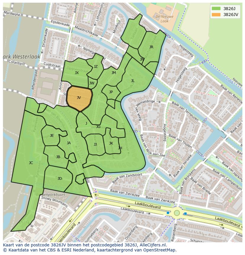 Afbeelding van het postcodegebied 3826 JV op de kaart.