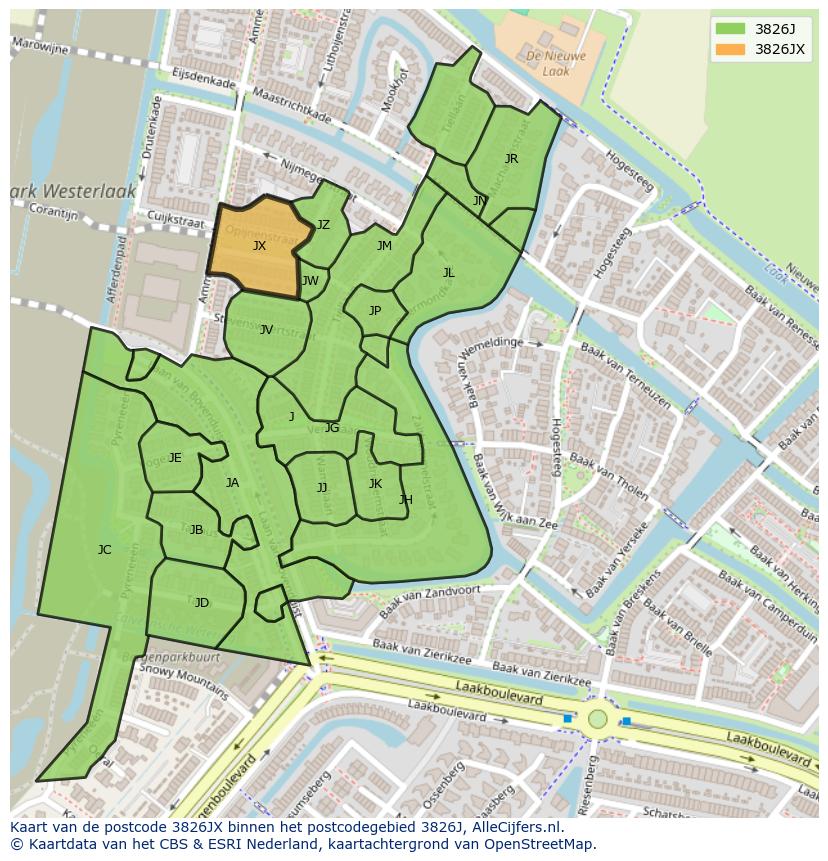 Afbeelding van het postcodegebied 3826 JX op de kaart.