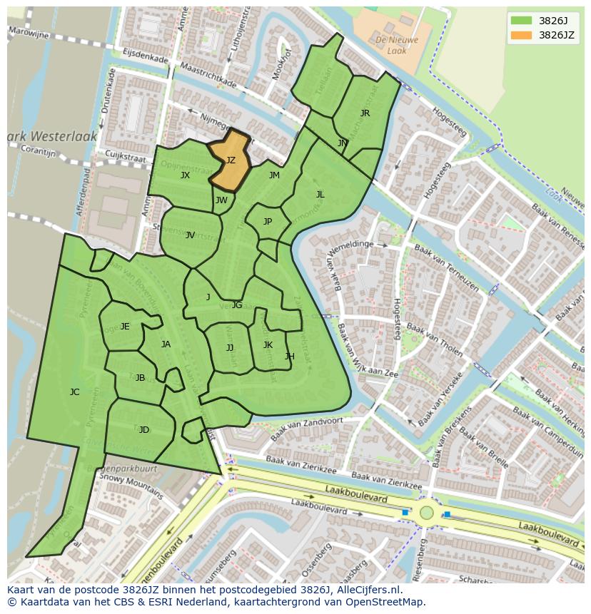 Afbeelding van het postcodegebied 3826 JZ op de kaart.