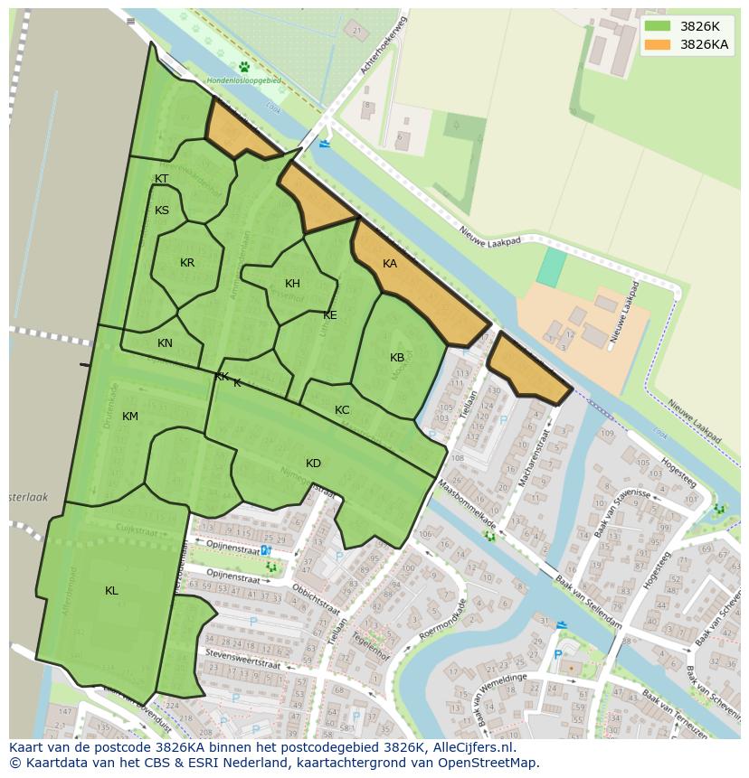 Afbeelding van het postcodegebied 3826 KA op de kaart.