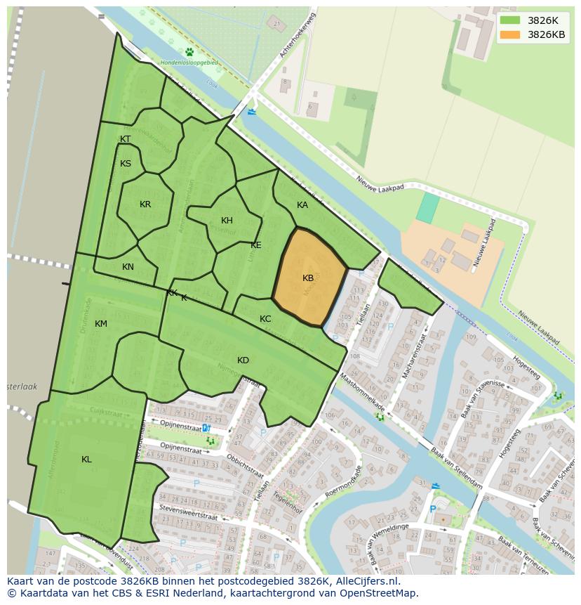 Afbeelding van het postcodegebied 3826 KB op de kaart.