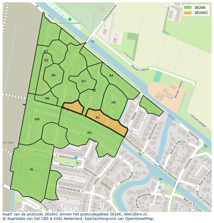 Afbeelding van het postcodegebied 3826 KC op de kaart.