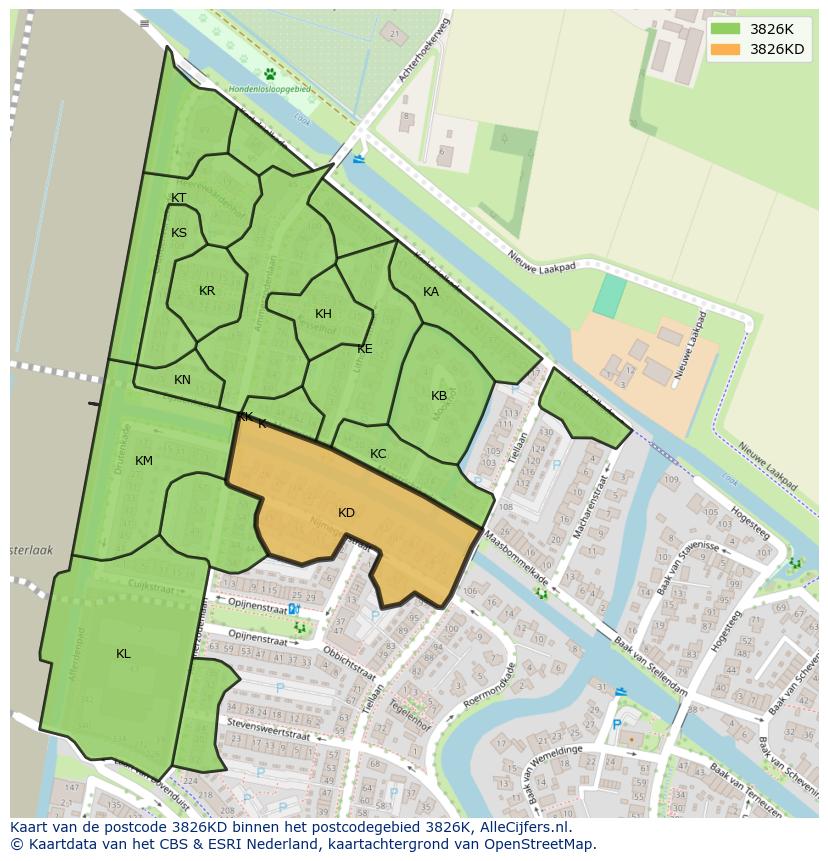 Afbeelding van het postcodegebied 3826 KD op de kaart.