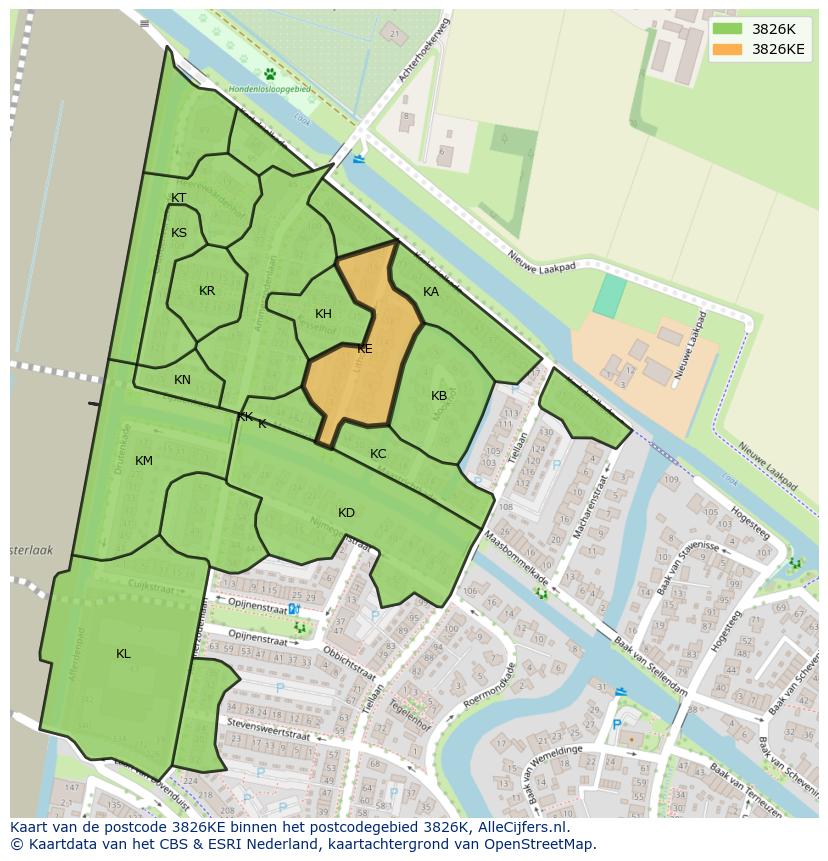 Afbeelding van het postcodegebied 3826 KE op de kaart.