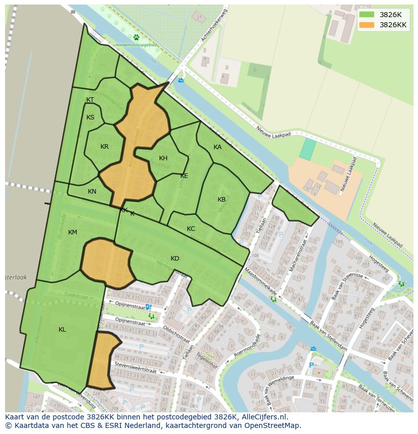 Afbeelding van het postcodegebied 3826 KK op de kaart.