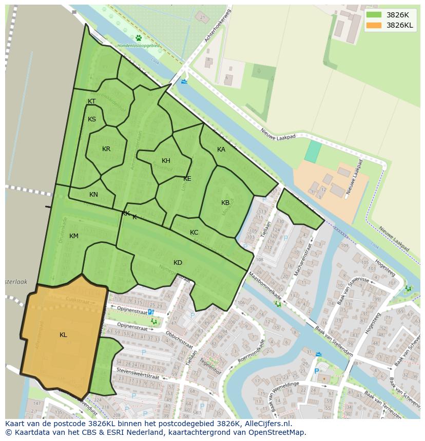 Afbeelding van het postcodegebied 3826 KL op de kaart.