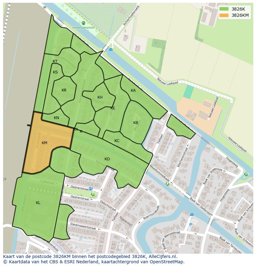Afbeelding van het postcodegebied 3826 KM op de kaart.