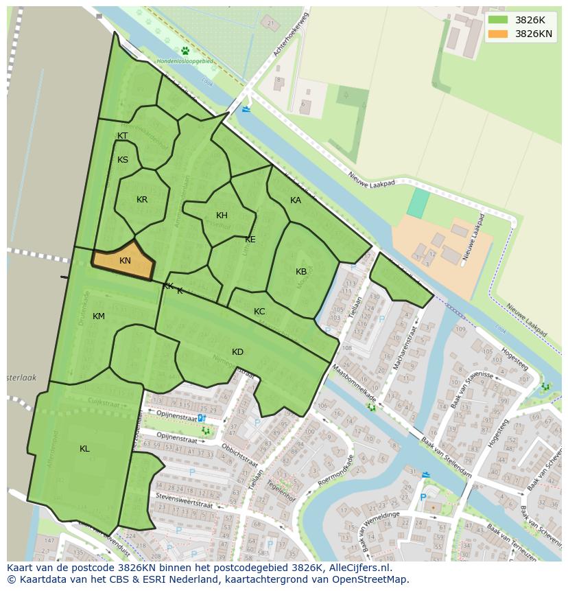 Afbeelding van het postcodegebied 3826 KN op de kaart.
