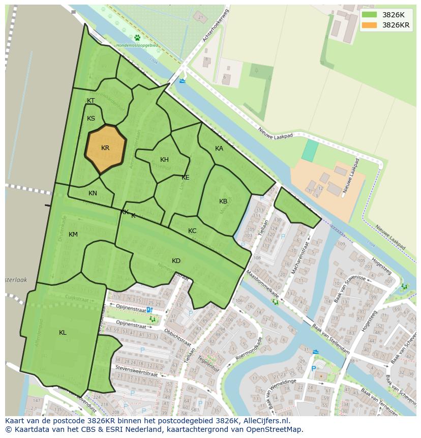 Afbeelding van het postcodegebied 3826 KR op de kaart.