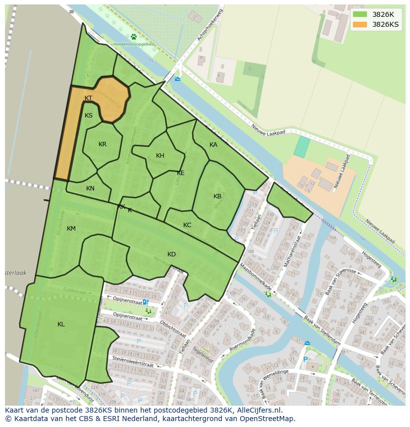 Afbeelding van het postcodegebied 3826 KS op de kaart.