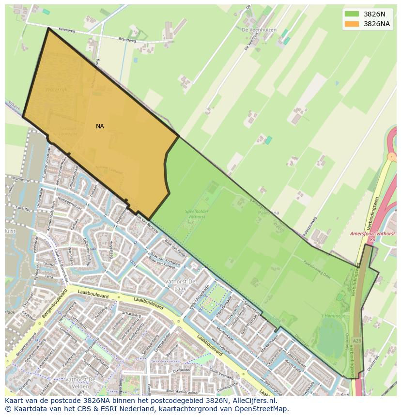 Afbeelding van het postcodegebied 3826 NA op de kaart.