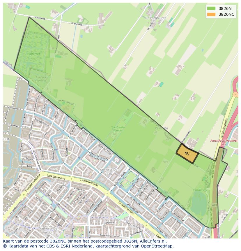 Afbeelding van het postcodegebied 3826 NC op de kaart.