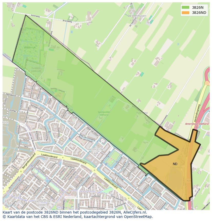 Afbeelding van het postcodegebied 3826 ND op de kaart.