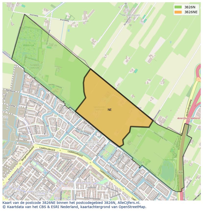Afbeelding van het postcodegebied 3826 NE op de kaart.