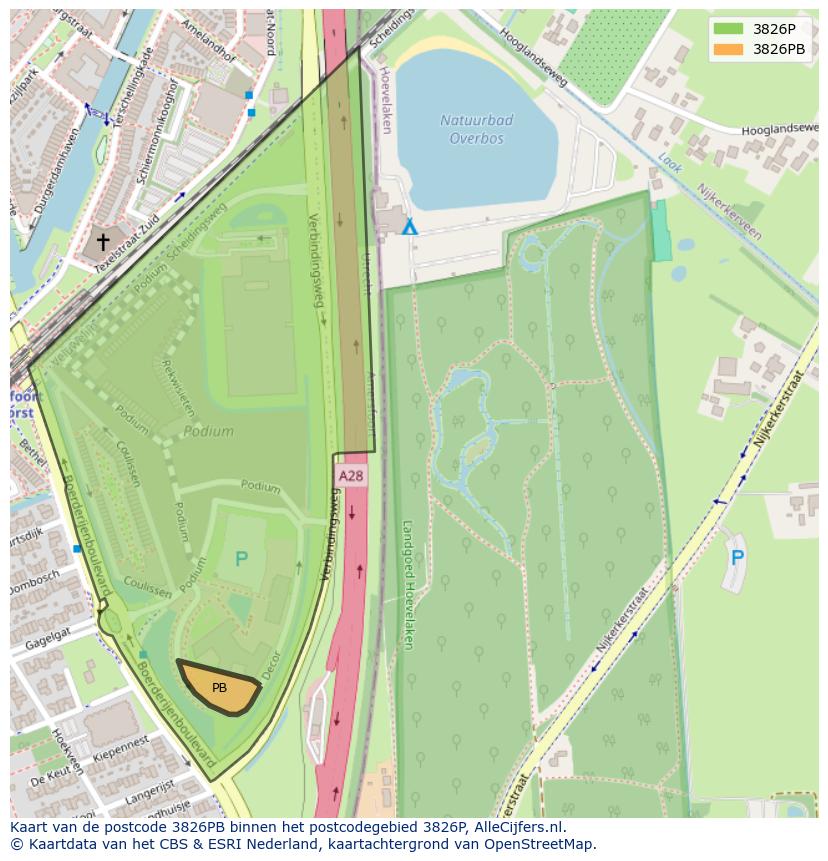 Afbeelding van het postcodegebied 3826 PB op de kaart.