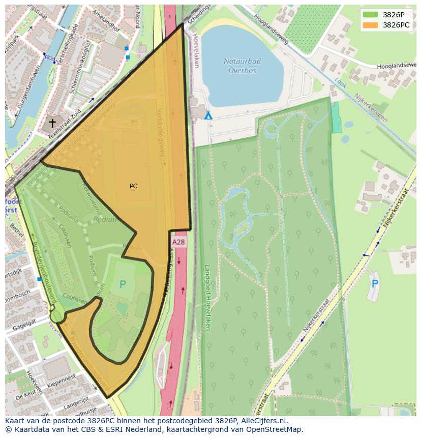 Afbeelding van het postcodegebied 3826 PC op de kaart.