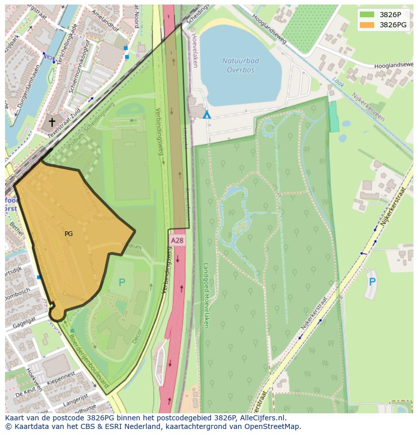 Afbeelding van het postcodegebied 3826 PG op de kaart.