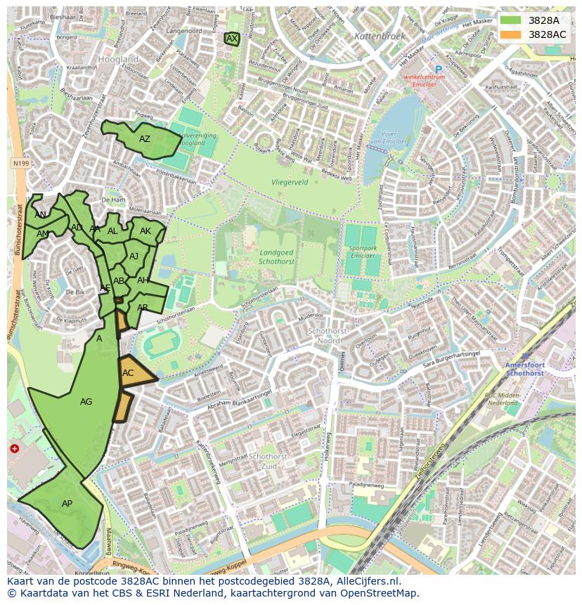 Afbeelding van het postcodegebied 3828 AC op de kaart.