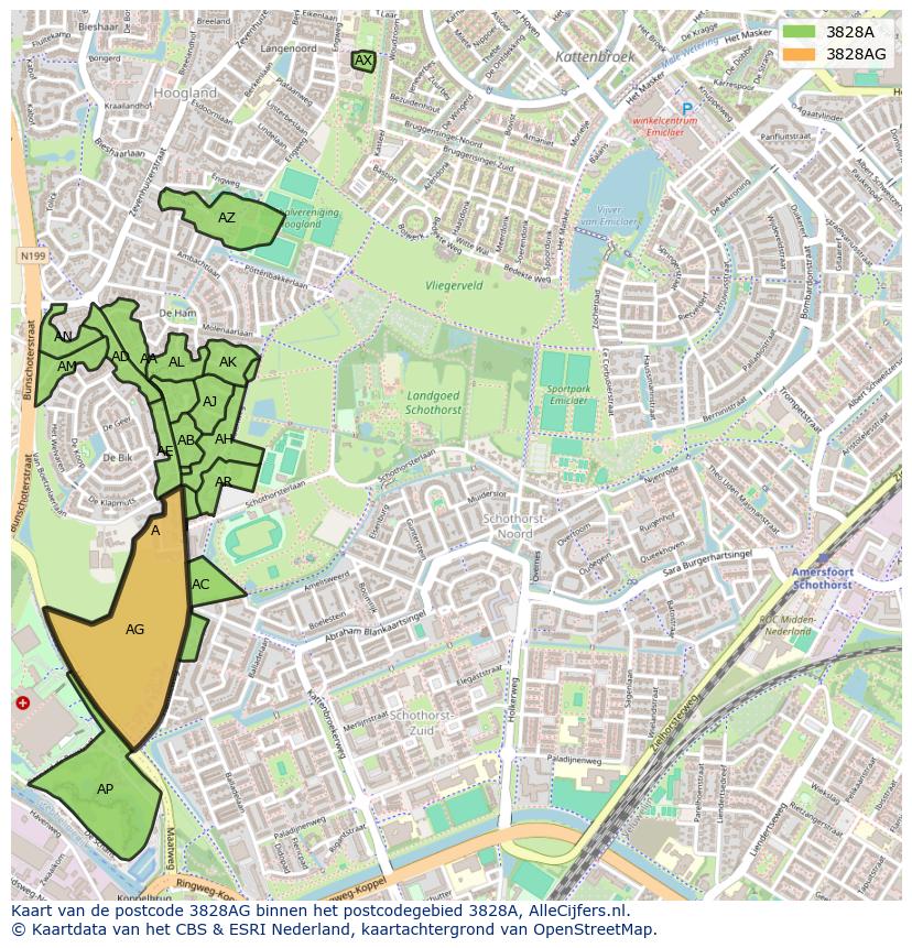 Afbeelding van het postcodegebied 3828 AG op de kaart.