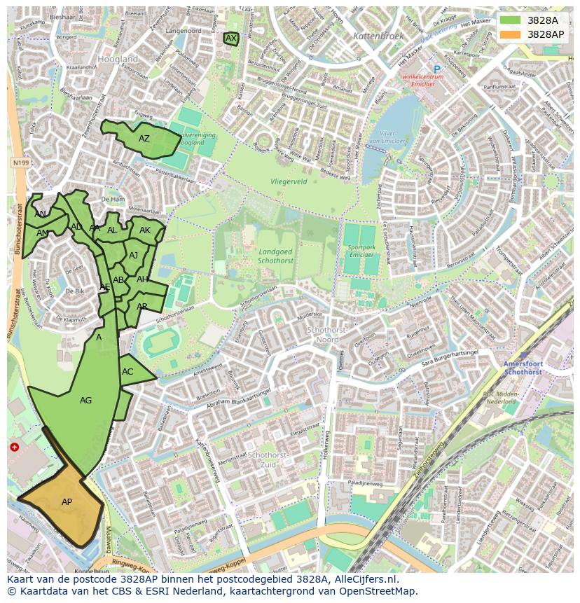 Afbeelding van het postcodegebied 3828 AP op de kaart.