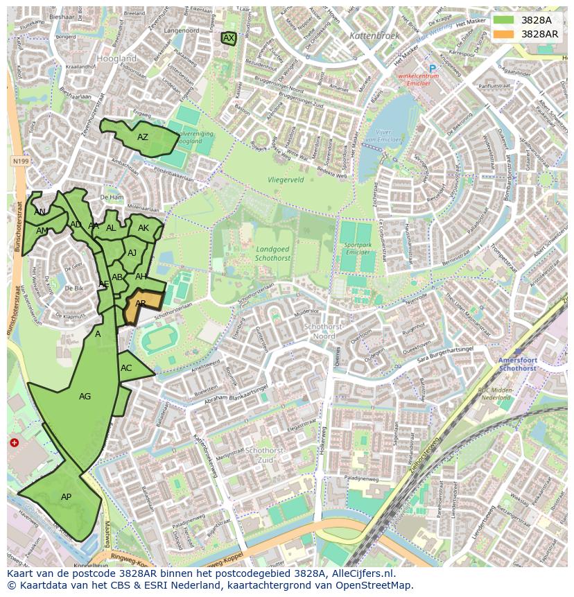 Afbeelding van het postcodegebied 3828 AR op de kaart.