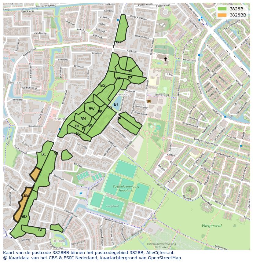 Afbeelding van het postcodegebied 3828 BB op de kaart.