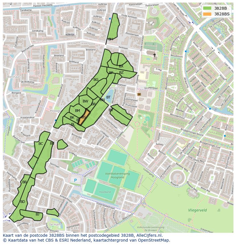 Afbeelding van het postcodegebied 3828 BS op de kaart.