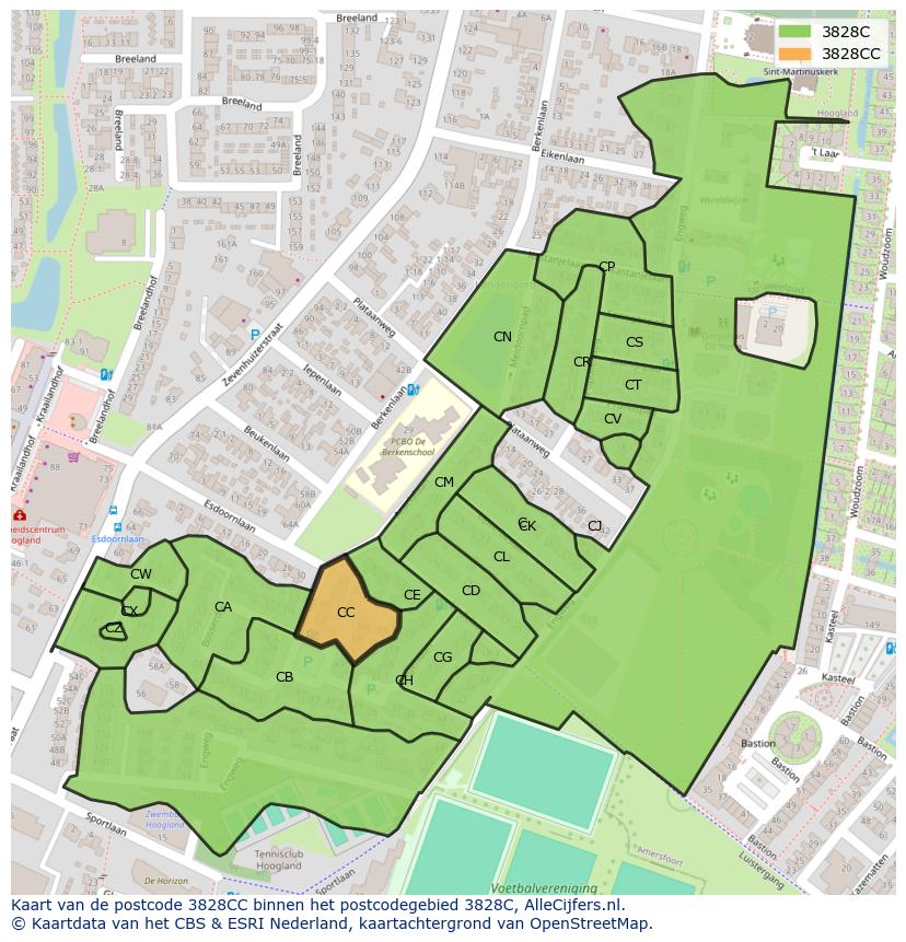 Afbeelding van het postcodegebied 3828 CC op de kaart.