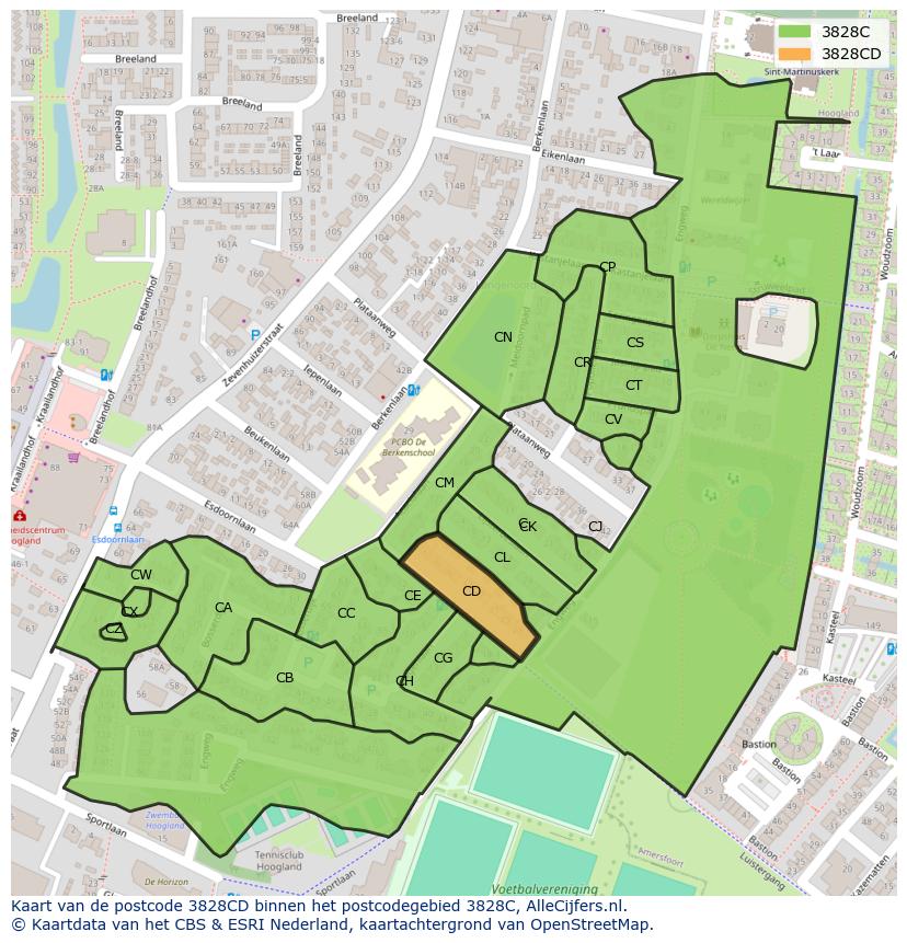Afbeelding van het postcodegebied 3828 CD op de kaart.