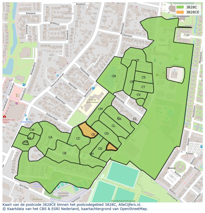 Afbeelding van het postcodegebied 3828 CE op de kaart.