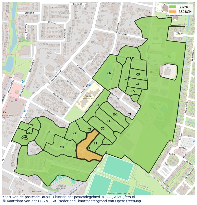 Afbeelding van het postcodegebied 3828 CH op de kaart.