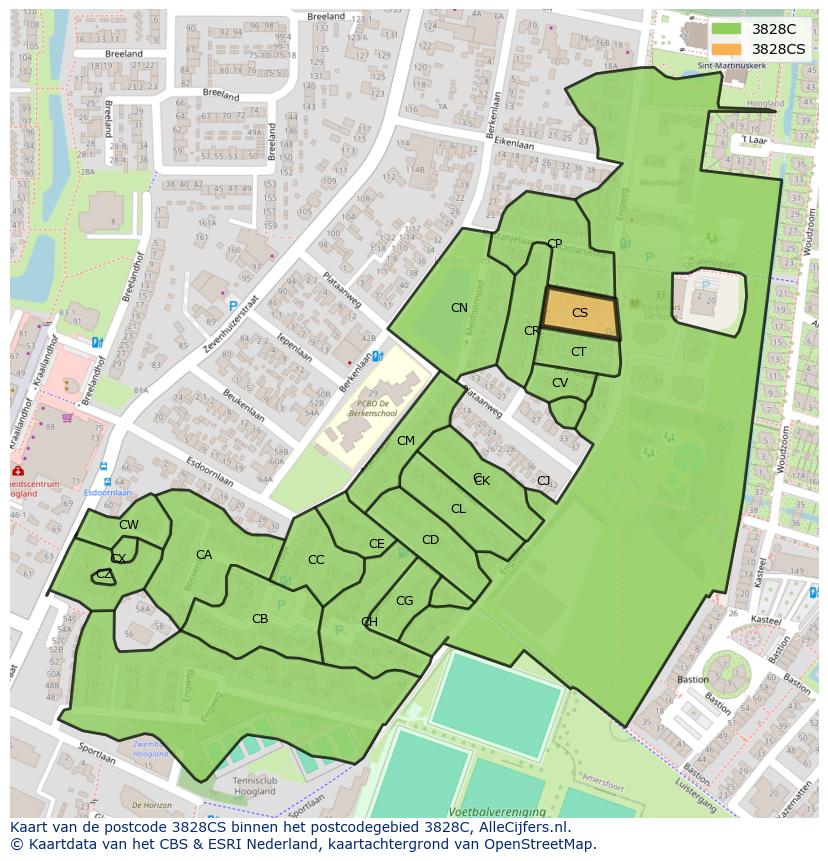 Afbeelding van het postcodegebied 3828 CS op de kaart.