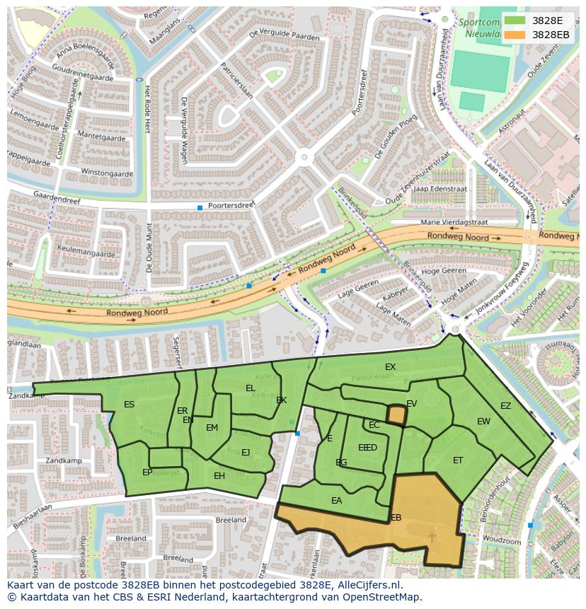 Afbeelding van het postcodegebied 3828 EB op de kaart.