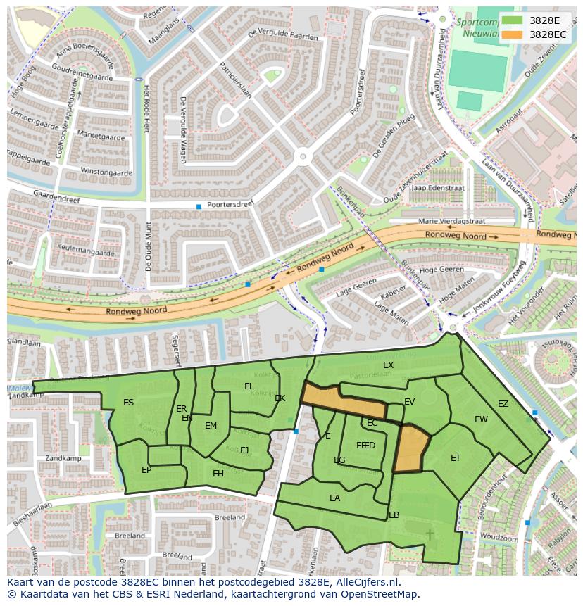Afbeelding van het postcodegebied 3828 EC op de kaart.