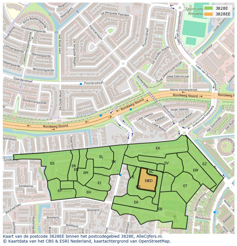 Afbeelding van het postcodegebied 3828 EE op de kaart.