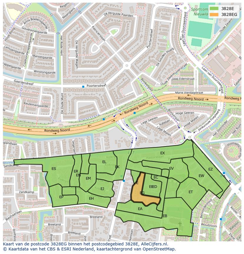 Afbeelding van het postcodegebied 3828 EG op de kaart.