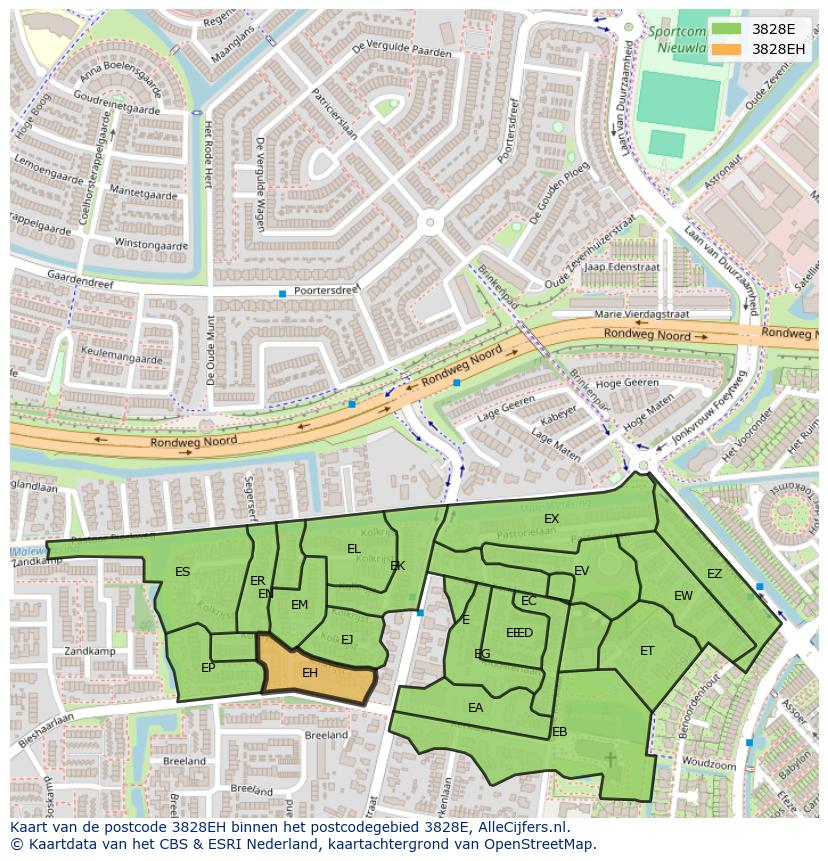 Afbeelding van het postcodegebied 3828 EH op de kaart.