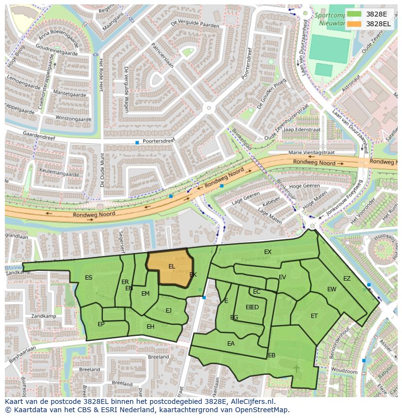 Afbeelding van het postcodegebied 3828 EL op de kaart.