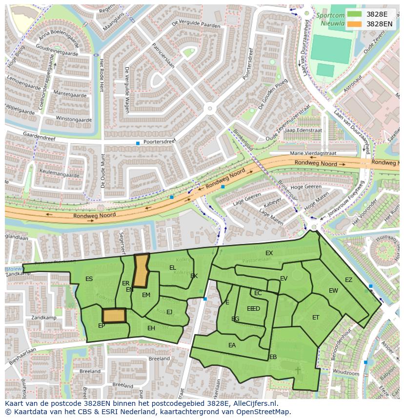 Afbeelding van het postcodegebied 3828 EN op de kaart.
