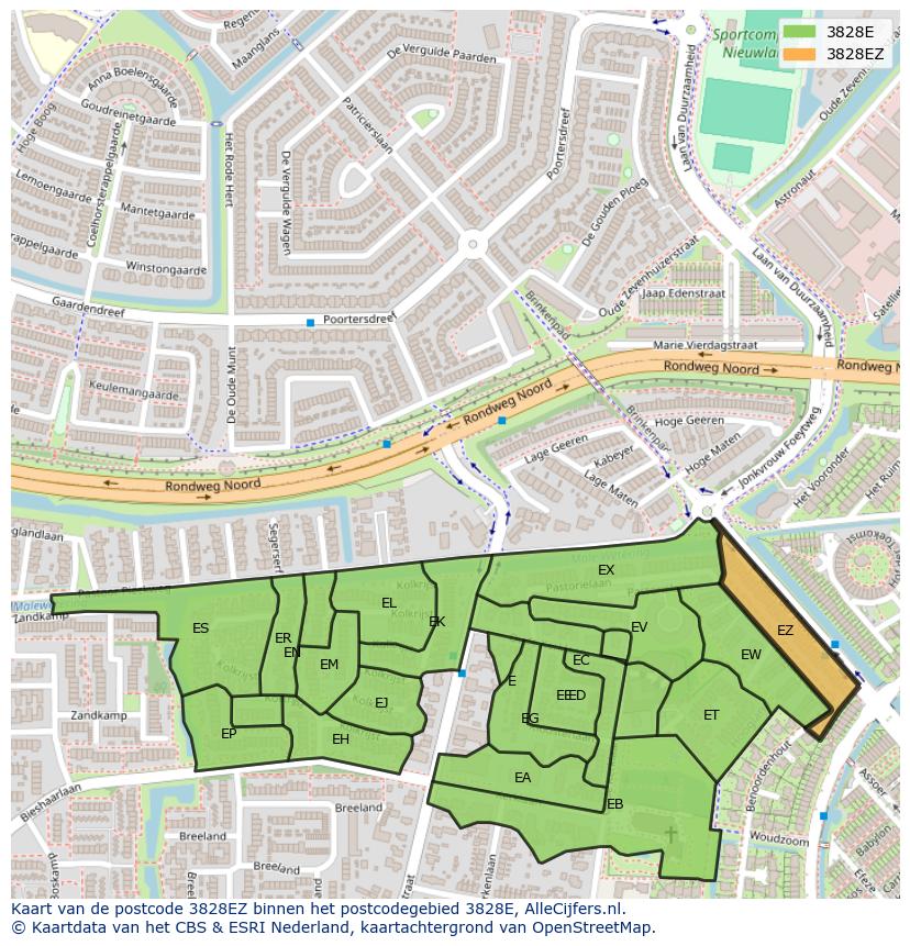 Afbeelding van het postcodegebied 3828 EZ op de kaart.
