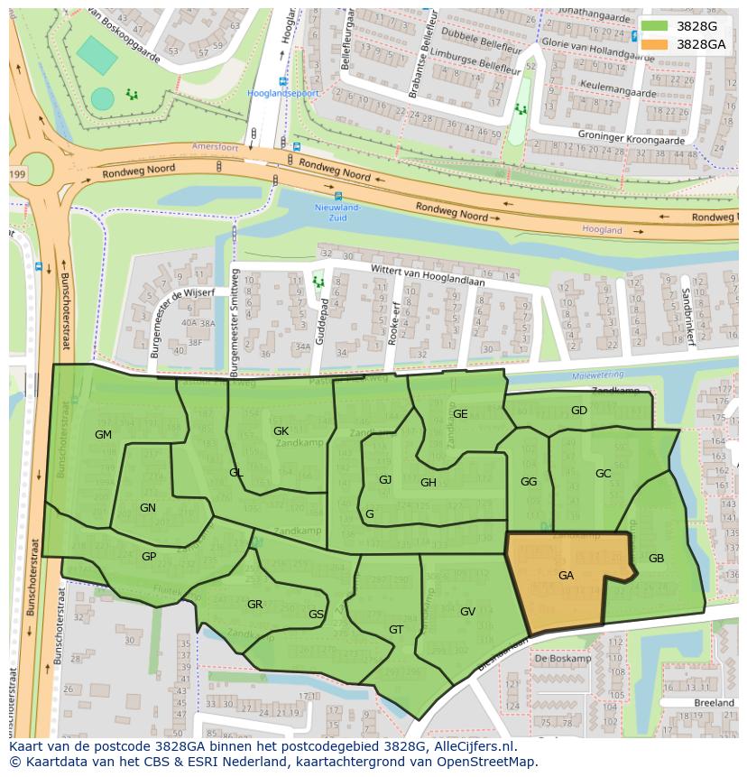 Afbeelding van het postcodegebied 3828 GA op de kaart.