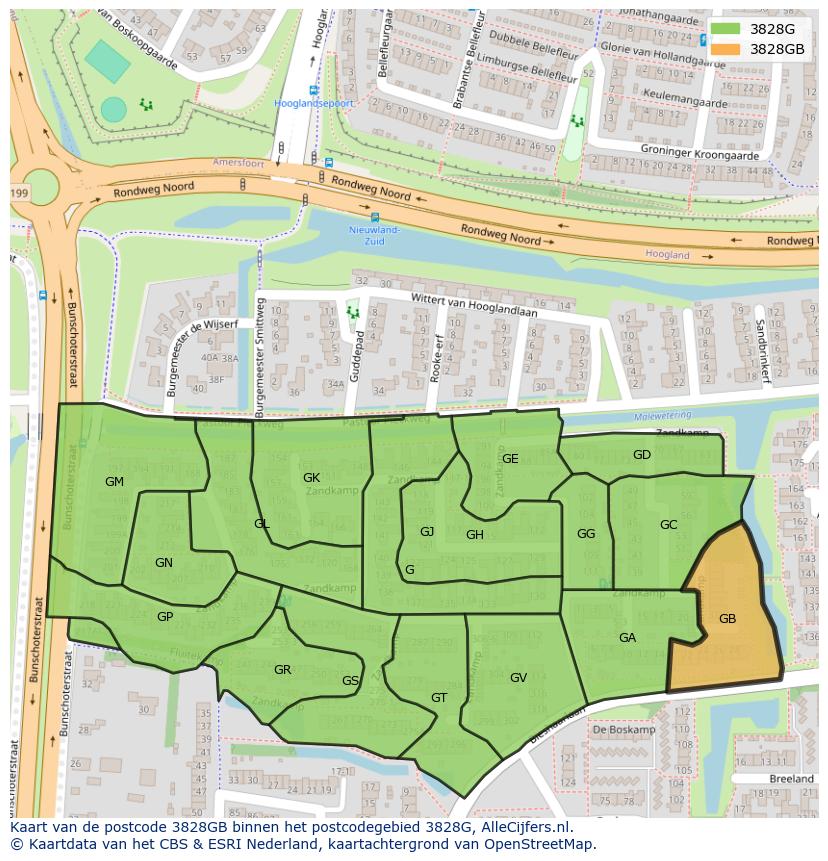 Afbeelding van het postcodegebied 3828 GB op de kaart.