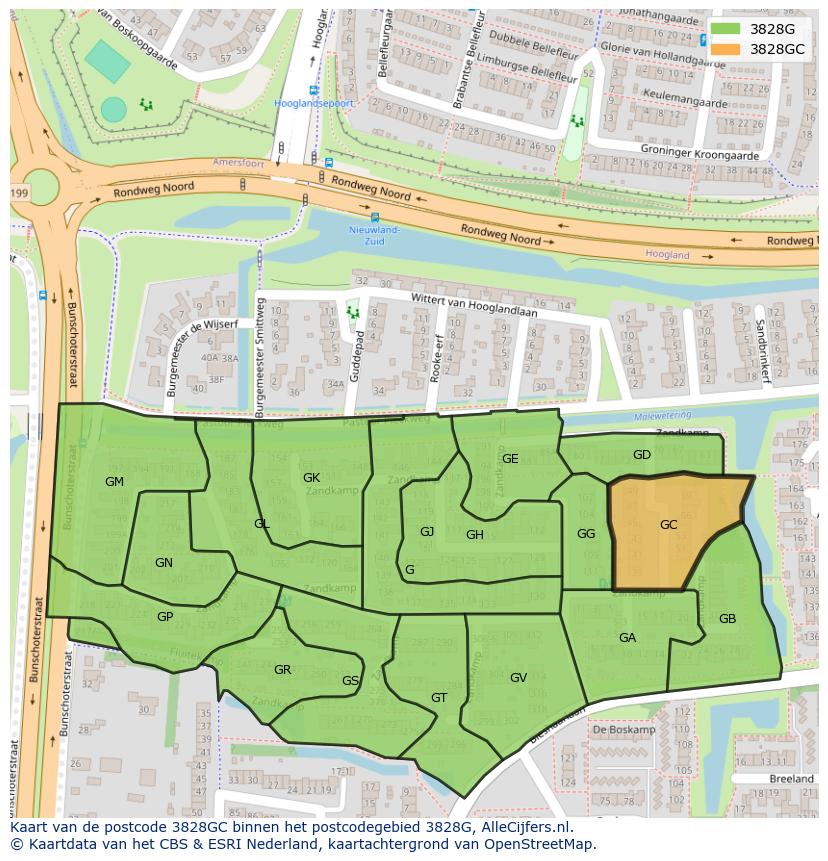 Afbeelding van het postcodegebied 3828 GC op de kaart.